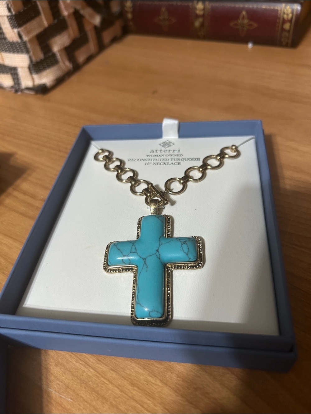 Atterri Gold Chain Necklace with Turquoise Cross Pendant